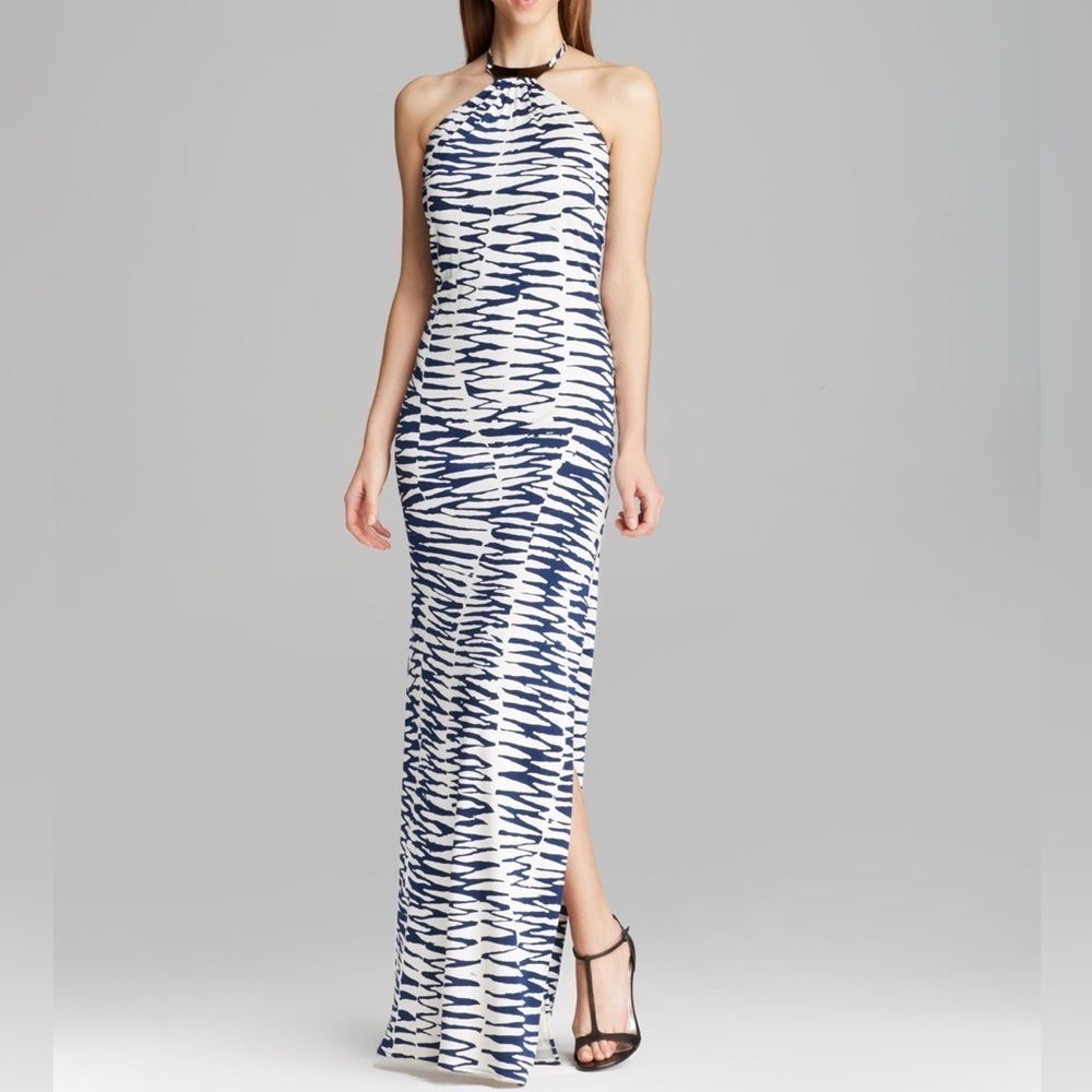 Trina Turk silk halter collar zebra print dress